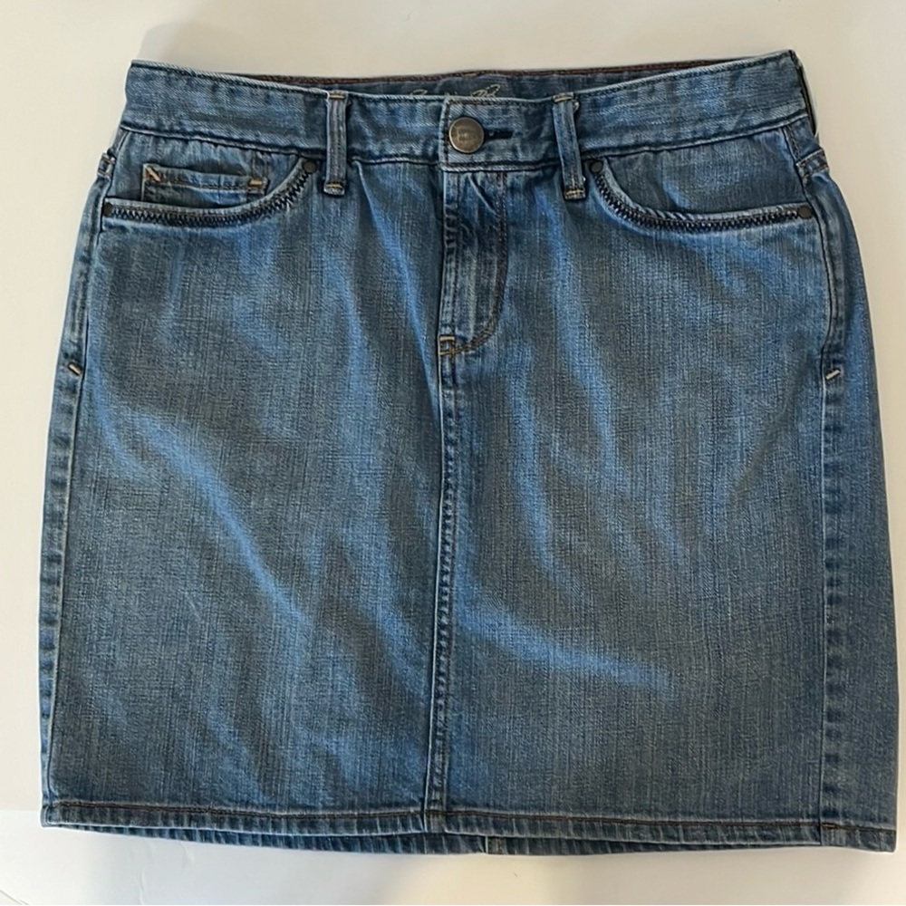 Vintage Y2K Eddie Bauer Blue Medium Distressed Wash Jean Denim Mini Skirt Size 4